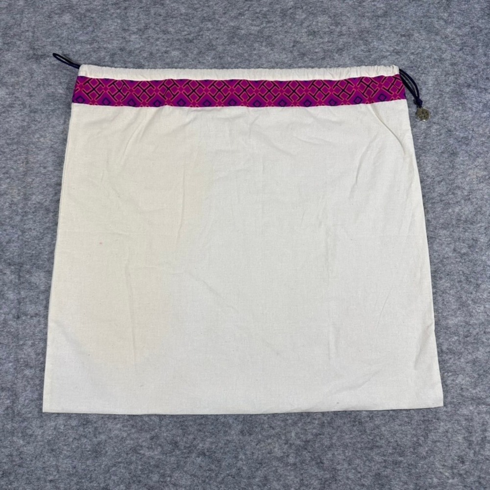 Tory Burch Dust Bag Unisex Large Cream Purple Logo Charm Storage 21x21.5